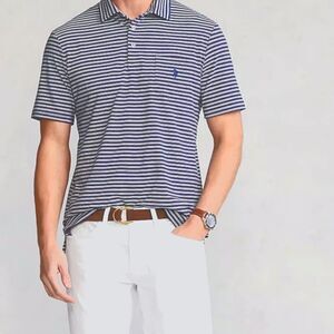 Polo Ralph Lauren L Blue White Stripe Classic Fit Pocket Logo Polo Shirt Men's